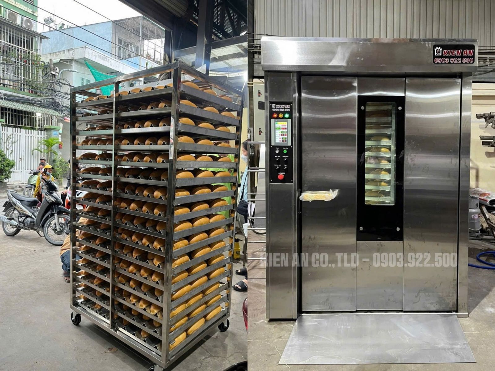Hình ảnh thực tế lò nướng bánh mì 32 khay nướng bánh tại xưởng